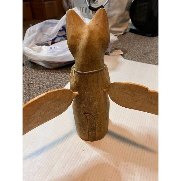 Folk Art Whimsical Rustic Light Wood Carved 12" Tall Standing Cat w/Angel Wings* - Picture 4 of 6